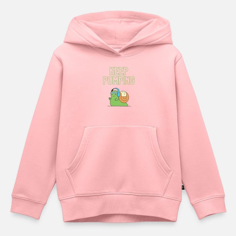 « Continuez à pomper » - Conception de vis - Sweat Premium à capuche enfant bio - rose
