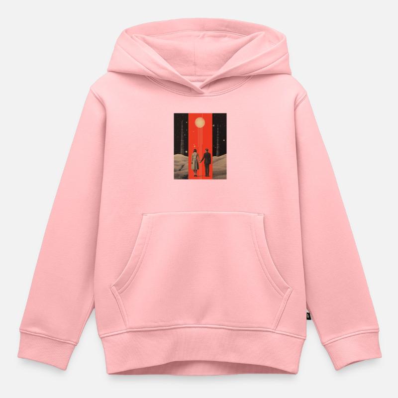 À la lune et au dos collage - Sweat Premium à capuche enfant bio - rose