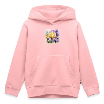 Iris iris violet orange | Conception à l’aquarelle - Sweat Premium à capuche enfant bio - rose - Devant - AI Model Kid Female (0cm)