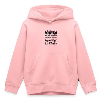 La Preuve Que Mon Papa Pas Toujours Chasse - Sweat Premium à capuche enfant bio - rose - Devant - AI Model Kid Female (0cm)
