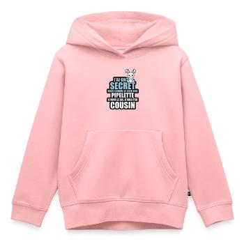 secret je suis une pipelette je vais être cousin - Sweat Premium à capuche enfant bio - rose - Devant - AI Model Kid Female (0cm)