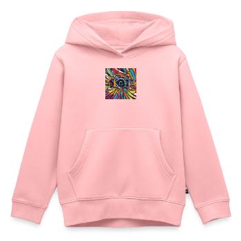 Appareil photo coloré - Sweat Premium à capuche enfant bio - rose - Devant - AI Model Kid Female (0cm)