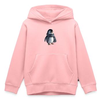 Pingouin drôle avec une écharpe - Sweat Premium à capuche enfant bio - rose - Devant - AI Model Kid Female (0cm)