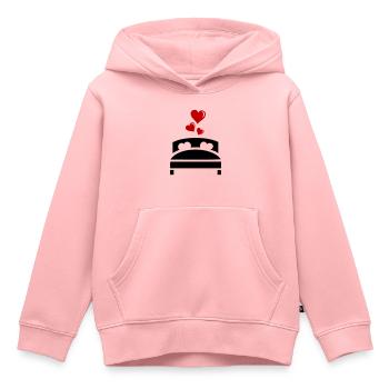 Lit de mariage Coeurs - Sweat Premium à capuche enfant bio - rose - Devant - AI Model Kid Female (0cm)