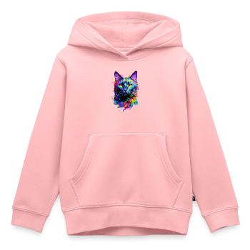 Chat domestique peint en noir - Sweat Premium à capuche enfant bio - rose - Devant - AI Model Kid Female (0cm)