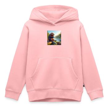 Pause-café castor - Sweat Premium à capuche enfant bio - rose - Devant - AI Model Kid Female (0cm)