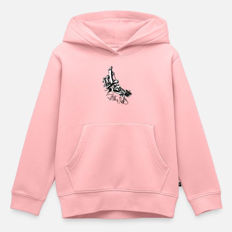 Machine à tatouer Ne pensez pas juste à l’encre - Sweat Premium à capuche enfant bio - rose