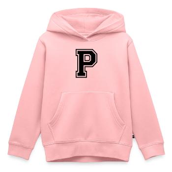 Lettre P Équipe Foot baseball basket université - Sweat Premium à capuche enfant bio - rose - Devant - AI Model Kid Female (0cm)