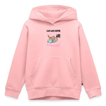 cats and coffee best human friends - Sweat Premium à capuche enfant bio - rose - Devant - AI Model Kid Female (0cm)