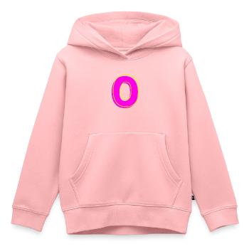 O - Votre nom - Votre lettre - Sweat Premium à capuche enfant bio - rose - Devant - AI Model Kid Female (0cm)