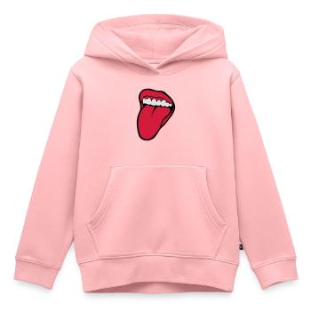 bouche tire langue 2601 - Sweat Premium à capuche enfant bio - rose - Devant - AI Model Kid Female (0cm)