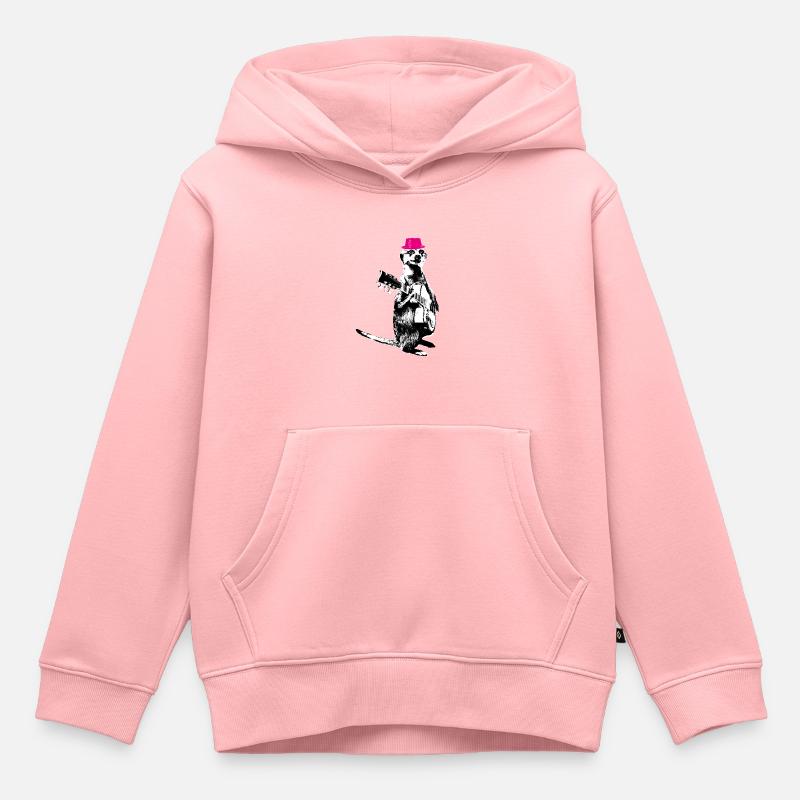 Suricate Guitariste Blanc BG Magenta Hat - Sweat Premium à capuche enfant bio - rose