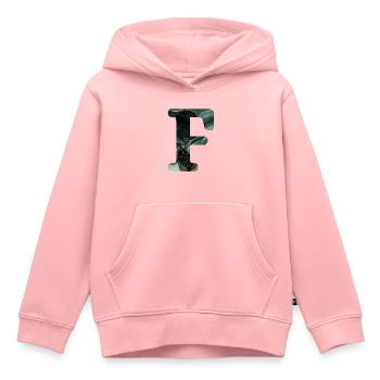 Lettre f marbré vert - Sweat Premium à capuche enfant bio - rose - Devant - AI Model Kid Female (0cm)