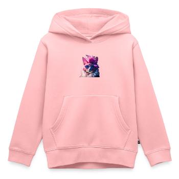 Idée cadeau chat coloré avec mohawk - Sweat Premium à capuche enfant bio - rose - Devant - AI Model Kid Female (0cm)