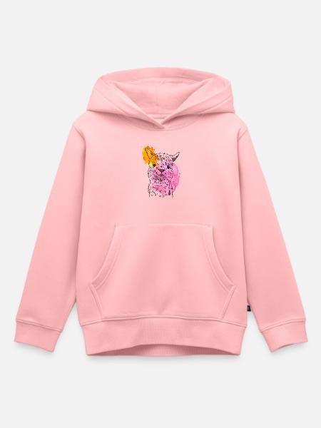Alpaga dessiné main mignon style vintage - Sweat Premium à capuche enfant bio - rose
