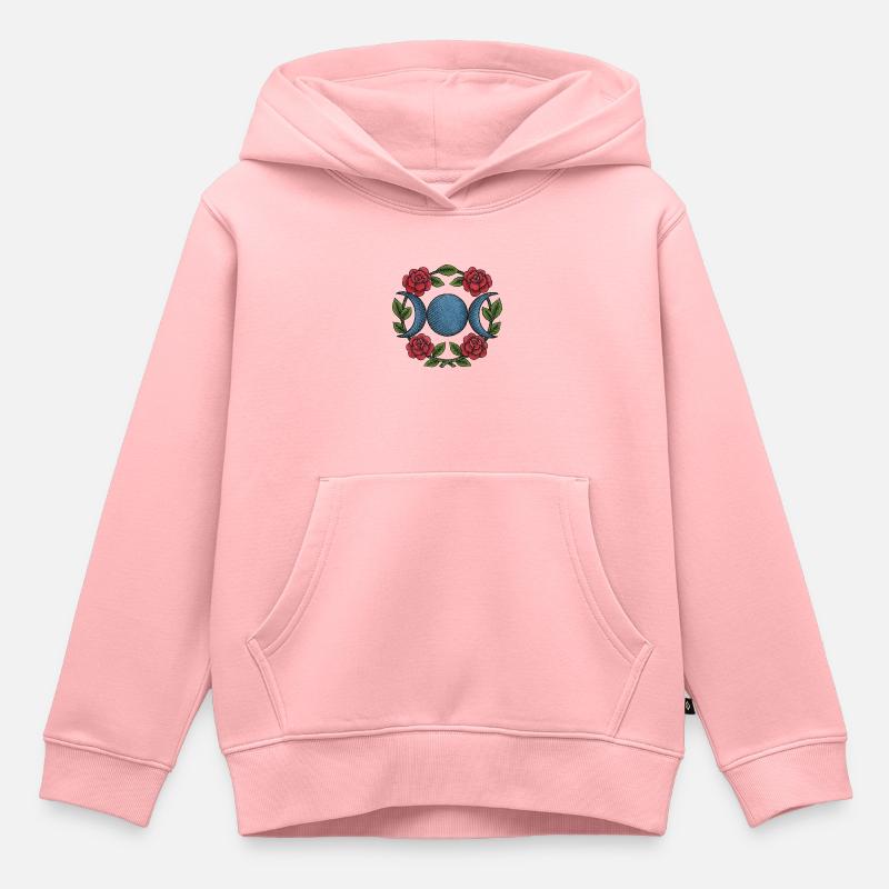 Triple Lune avec des Roses Rouges – Witchy Blue Wiccan - Sweat Premium à capuche enfant bio - rose