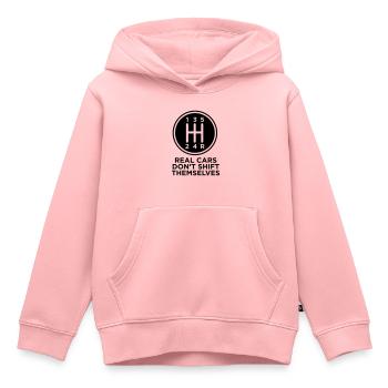 LES VRAIES VOITURES NE SE DÉPLACENT PAS D’ELLES-MÊMES - Sweat Premium à capuche enfant bio - rose - Devant - AI Model Kid Female (0cm)