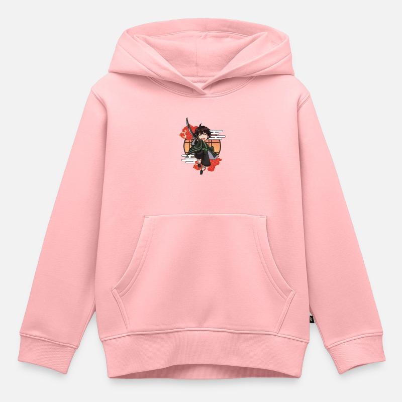 Garçon samouraï chibi avec katana - Sweat Premium à capuche enfant bio - rose