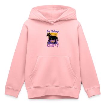 Im Galopp in Klasse 1 - Einschulung - Pferd Reiter - Kinder Premium Organic Hoodie - Rosa - Vorne - AI Model Kid Female (0cm)