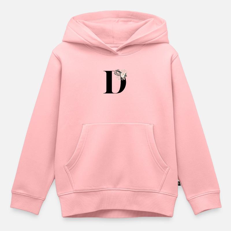 lettre D fleuris - Sweat Premium à capuche enfant bio - rose