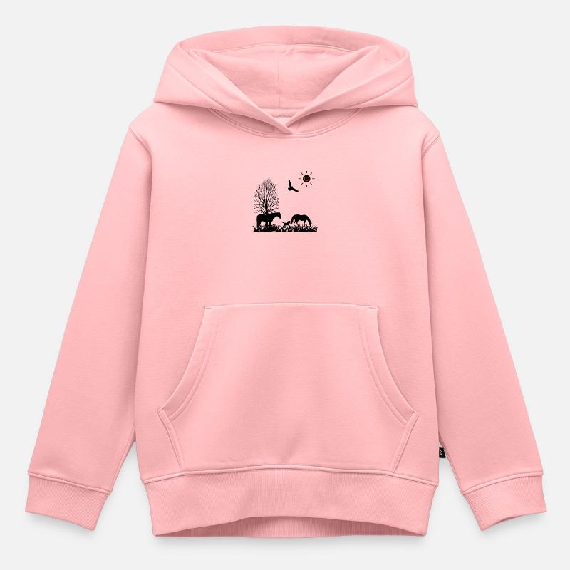 Chevaux - Sweat Premium à capuche enfant bio - rose