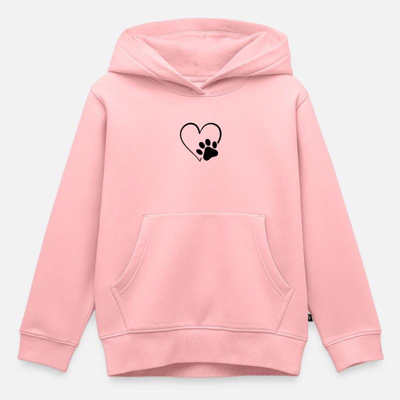 Cœur d’impression de patte de chien - Sweat Premium à capuche enfant bio - rose