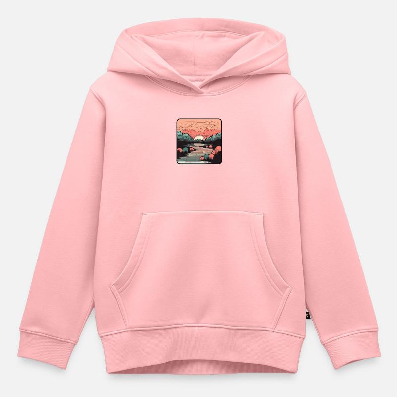 Coucher de soleil - Sweat Premium à capuche enfant bio - rose