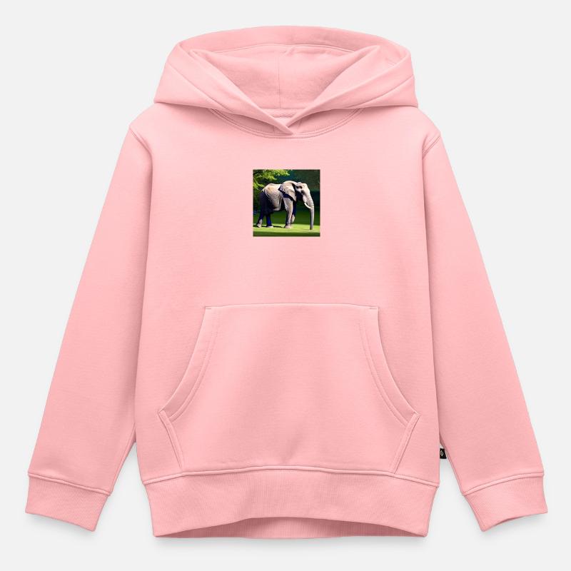 Éléphant dans un pré - Sweat Premium à capuche enfant bio - rose