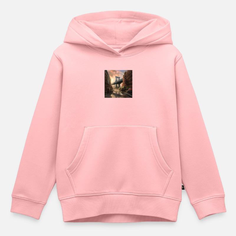Le pont de Brooklyn sous la pluie au coucher du soleil - Sweat Premium à capuche enfant bio - rose