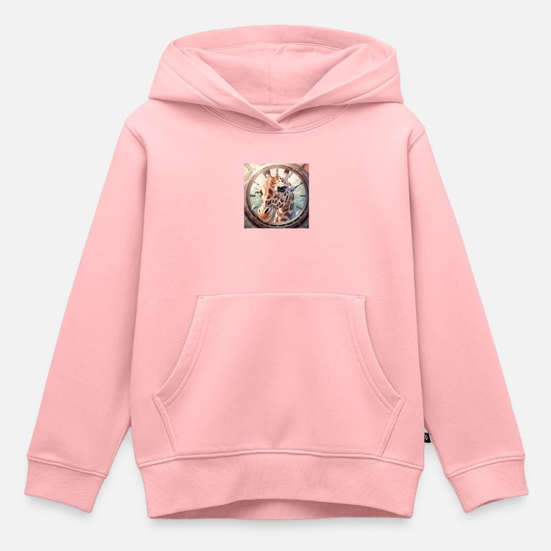 L'horloge girafe - Sweat Premium à capuche enfant bio - rose