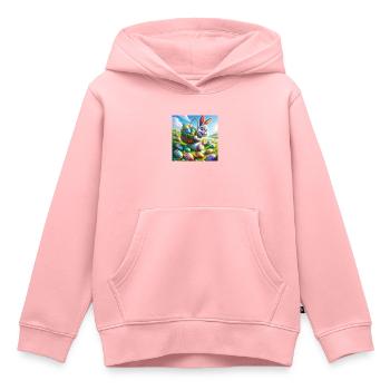 ein fröhlicher osterhase auf einer grüner Wiese - Kinder Premium Organic Hoodie - Rosa - Vorne - AI Model Kid Female (0cm)