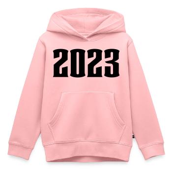 2023 - Jahr - Jahreswechsel - Kinder Premium Organic Hoodie - Rosa - Vorne - AI Model Kid Female (0cm)