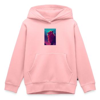 Löwe schaut in den Himmel retrofuturistisch - Kinder Premium Organic Hoodie - Rosa - Vorne - AI Model Kid Female (0cm)