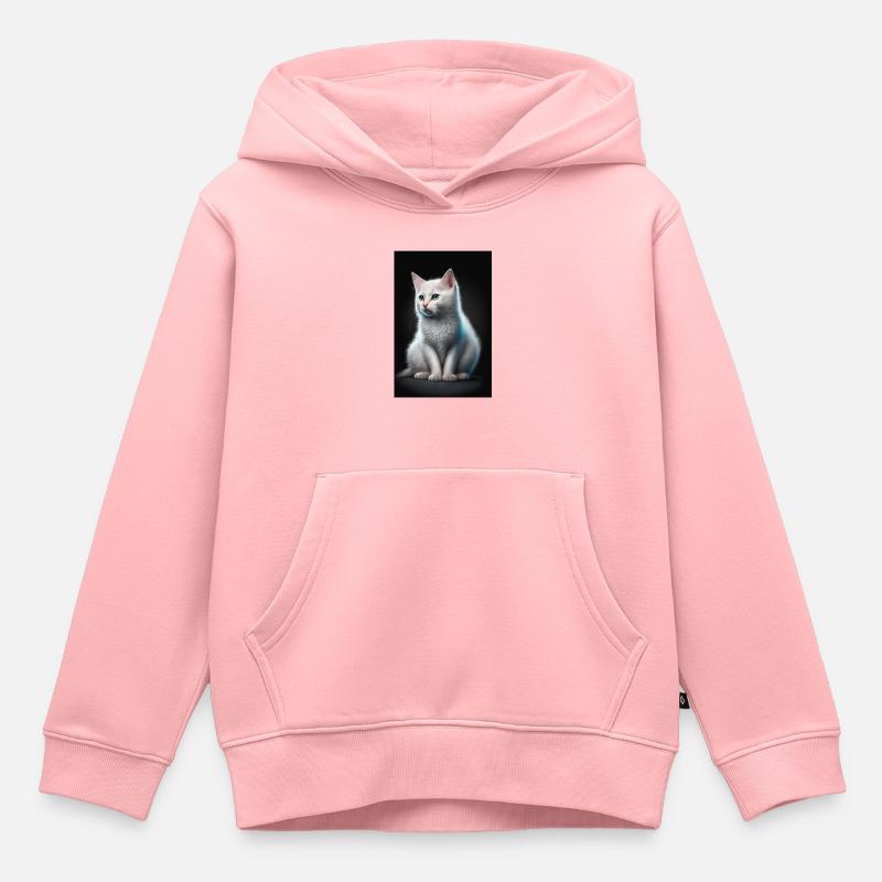 Chat blanc - Sweat Premium à capuche enfant bio - rose
