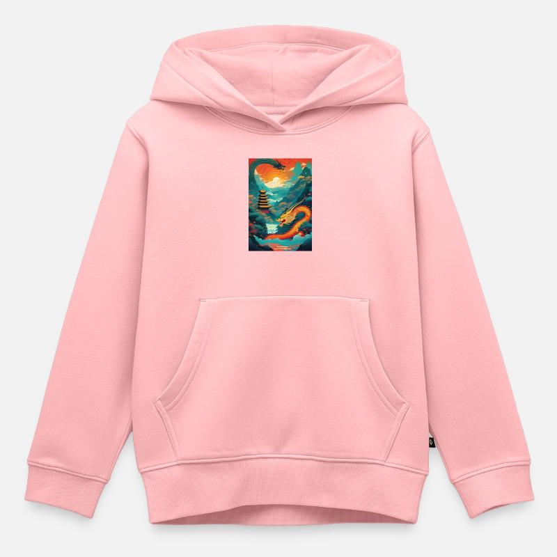 Année du Dragon I - Sweat Premium à capuche enfant bio - rose