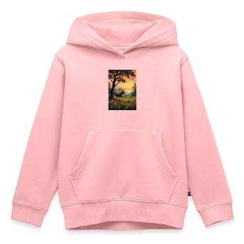 Image : Paysage avec orignal. - Sweat Premium à capuche enfant bio - rose - Devant - AI Model Kid Female (0cm)