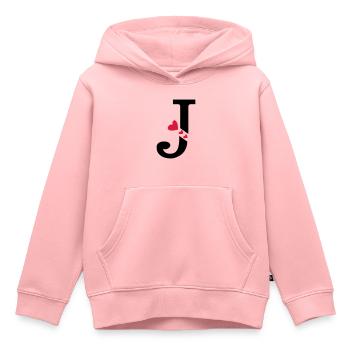 Capital lettre J avec des coeurs - Sweat Premium à capuche enfant bio - rose - Devant - AI Model Kid Female (0cm)