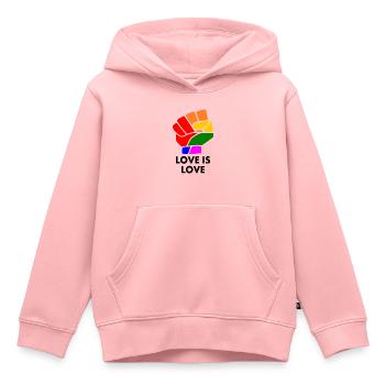 Love is love - Sweat Premium à capuche enfant bio - rose - Devant - AI Model Kid Female (0cm)