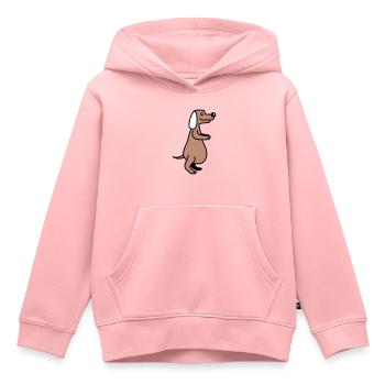 chien gros ventre en surpoids drôle dessin animé bande dessinée - Sweat Premium à capuche enfant bio - rose - Devant - AI Model Kid Female (0cm)