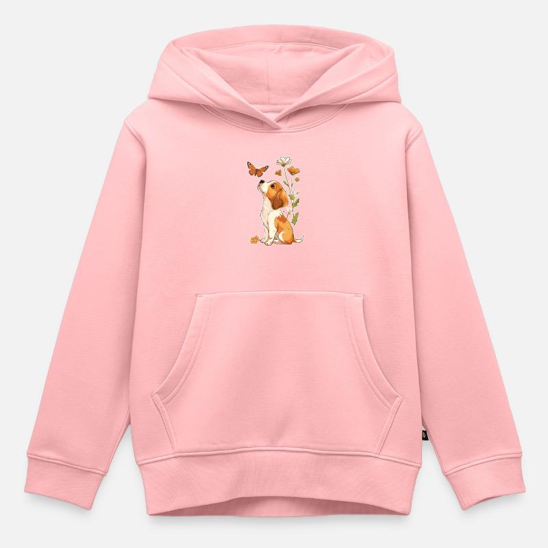 Beagle et papillon - Sweat Premium à capuche enfant bio - rose