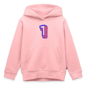1. 1 AN. 1er ANNIVERSAIRE. ANNIVERSAIRE 1 AN - Sweat Premium à capuche enfant bio - rose - Devant - AI Model Kid Female (0cm)