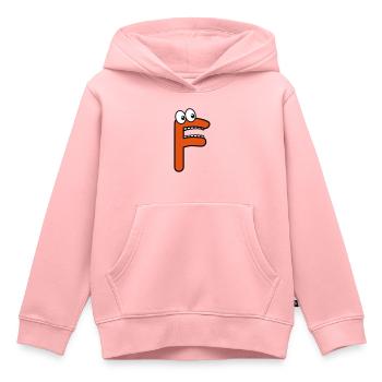 F - letter F with eyes 👀 - Kids Premium Organic Hoodie - rose - Front - AI Model Kid Female (0cm)