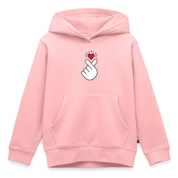 Coeur K-pop, symbole de la musique pop Corée K, doigt, main - Sweat Premium à capuche enfant bio - rose - Devant - AI Model Kid Female (0cm)