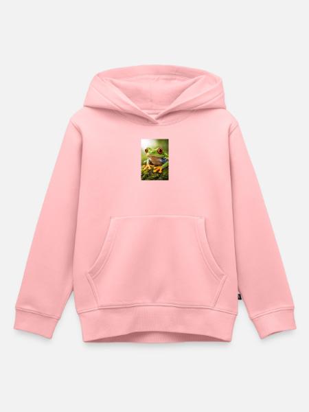 Grüner Frosch mit Sonnenscheinaugen - Kinder Premium Organic Hoodie - Rosa