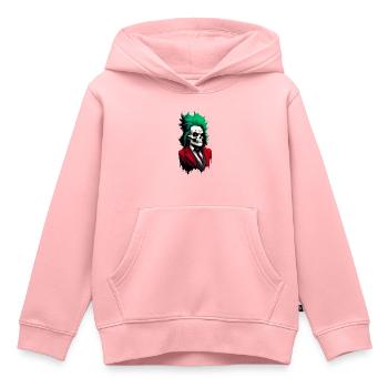 Crâne aux cheveux verts et costume rouge - Sweat Premium à capuche enfant bio - rose - Devant - AI Model Kid Female (0cm)