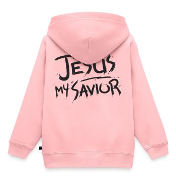 Jésus mon sauveur - Sweat Premium à capuche enfant bio - rose - Dos - AI Model Kid Female (0cm)