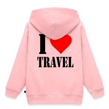 I Love Travel - Sweat Premium à capuche enfant bio - rose - Dos - AI Model Kid Female (0cm)