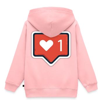 J'aime - Style Instagram - Design plat - Sweat Premium à capuche enfant bio - rose - Dos - AI Model Kid Female (0cm)