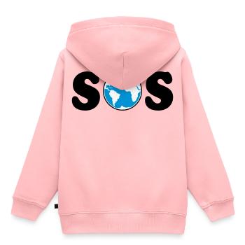 SOS – Earth Day / Klimawandel (B / 3C / SVG) - Kinder Premium Organic Hoodie - Rosa - Hinten - AI Model Kid Female (0cm)
