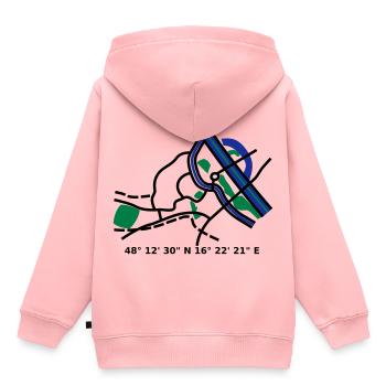 carte de la ville de Vienne Vienne - Sweat Premium à capuche enfant bio - rose - Dos - AI Model Kid Female (0cm)